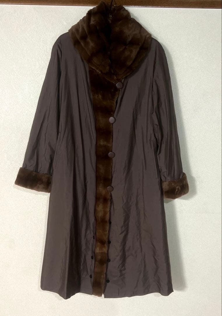 インポートロッサ シルク100% シェアードミンク ロングコート 42 希少