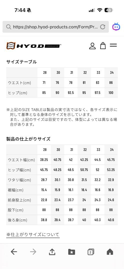 新品未使用　HYOD D30 CARGO PANTS パンツ 33