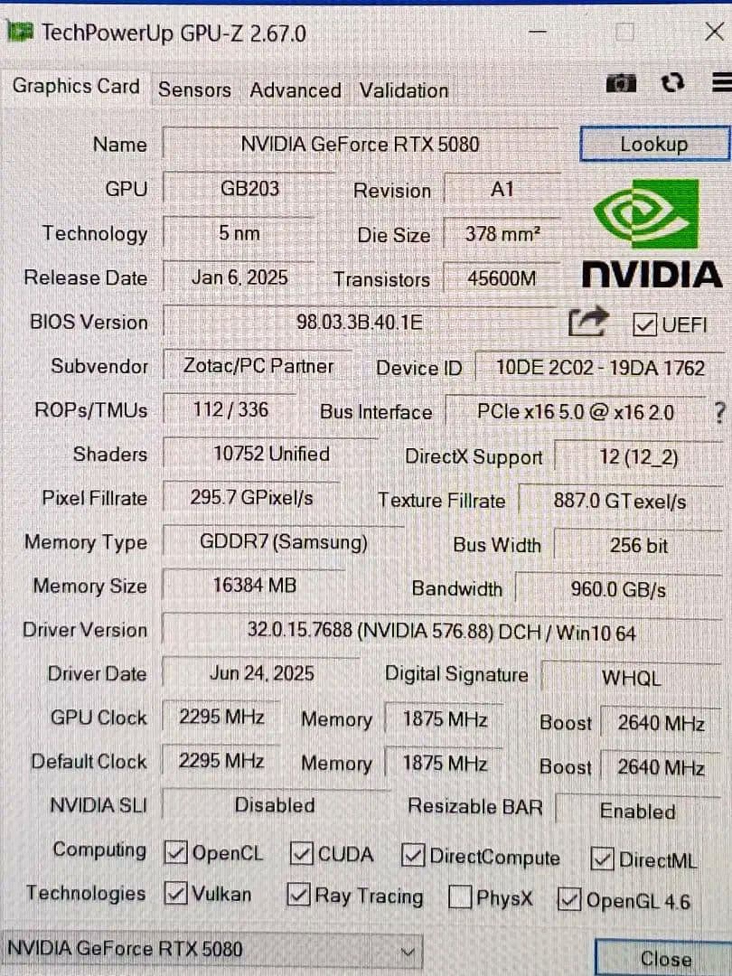 ほぼ新品 geforce RTX 5080 ZOTAC SOLID OC 16G