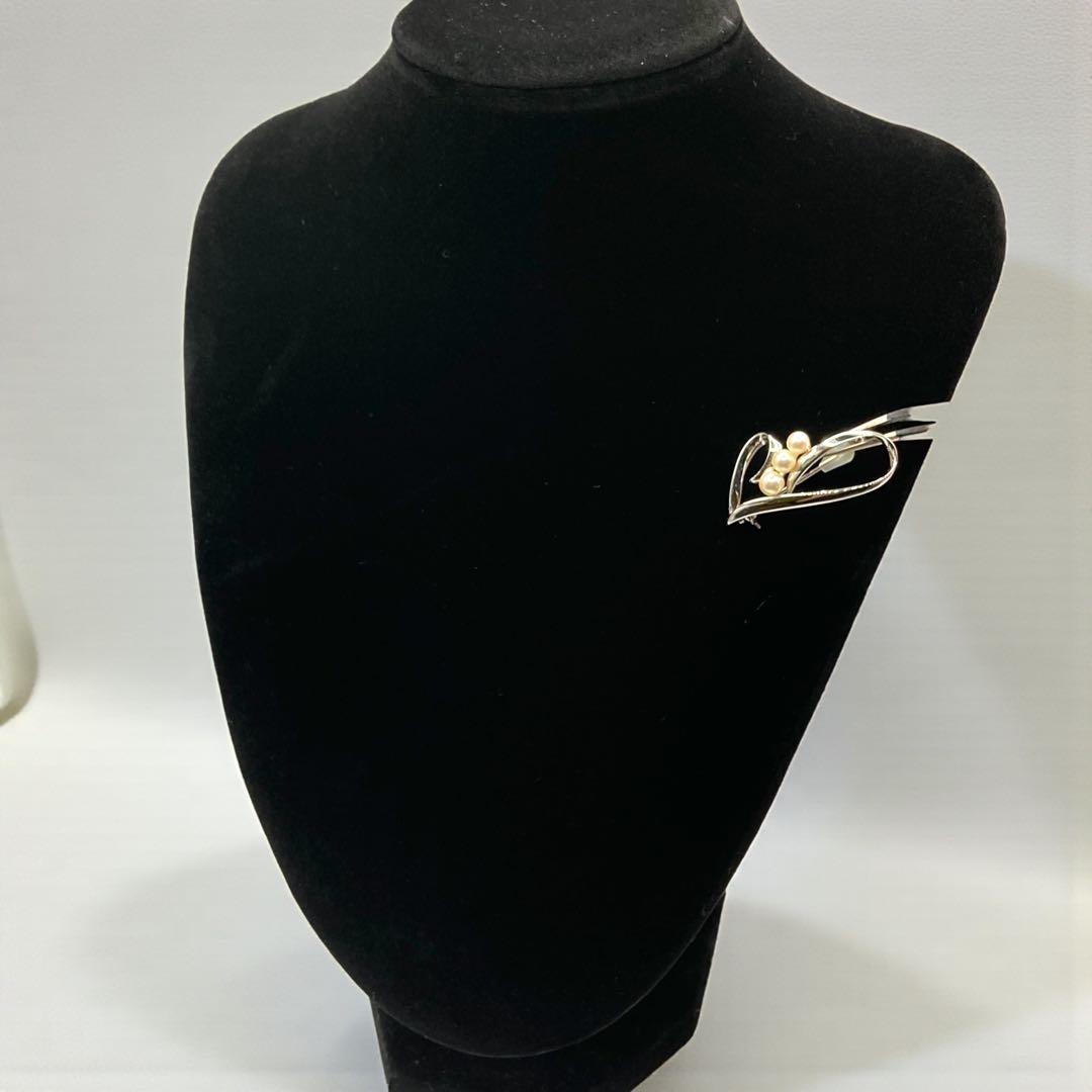 ミキモト アコヤ真珠 ハートブローチ シルバー 3珠 352