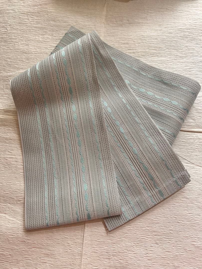 半幅帯 水色 紗　4寸博多浴衣帯　正絹　本場筑前博多織「西村織物」謹製