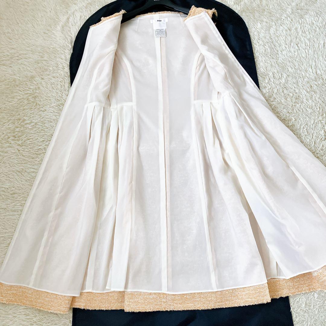 美品✨ツイードワンピース ダブルジップ ビジュー 34 オレンジ系 前開き