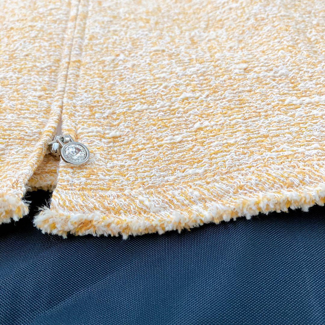 美品✨ツイードワンピース ダブルジップ ビジュー 34 オレンジ系 前開き