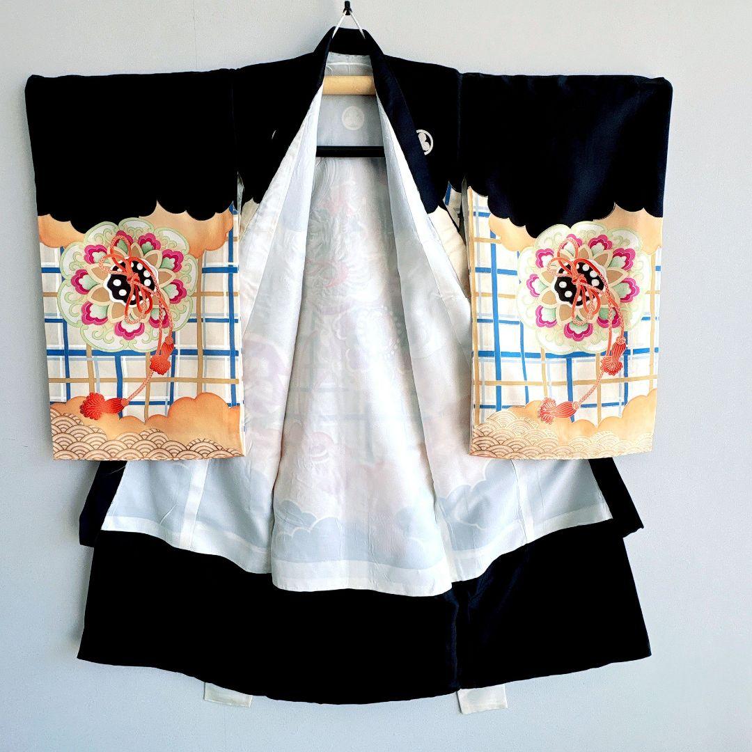 美品　豪華刺繍　お宮参り　産着　祝着　0歳　男の子　黒　龍　長襦袢なし　7035