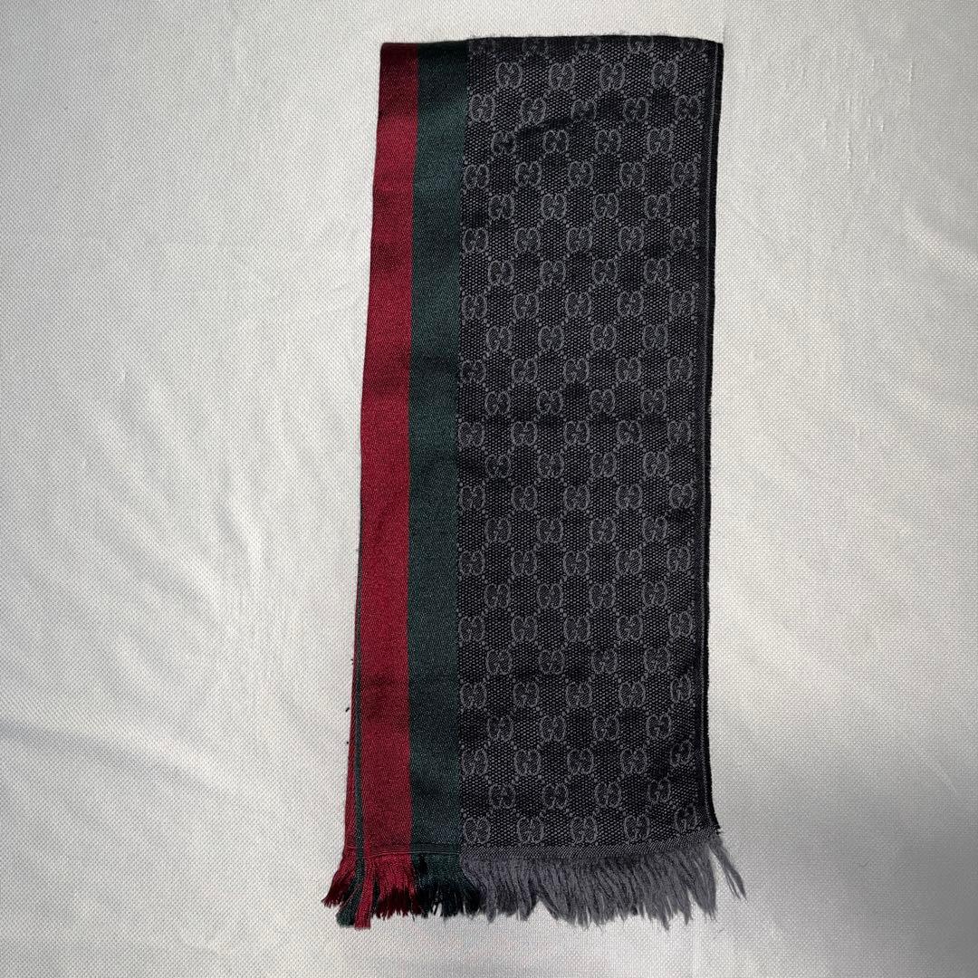 グッチ Gucci ストール マフラー チャコールグレー ウェビング 箱付き
