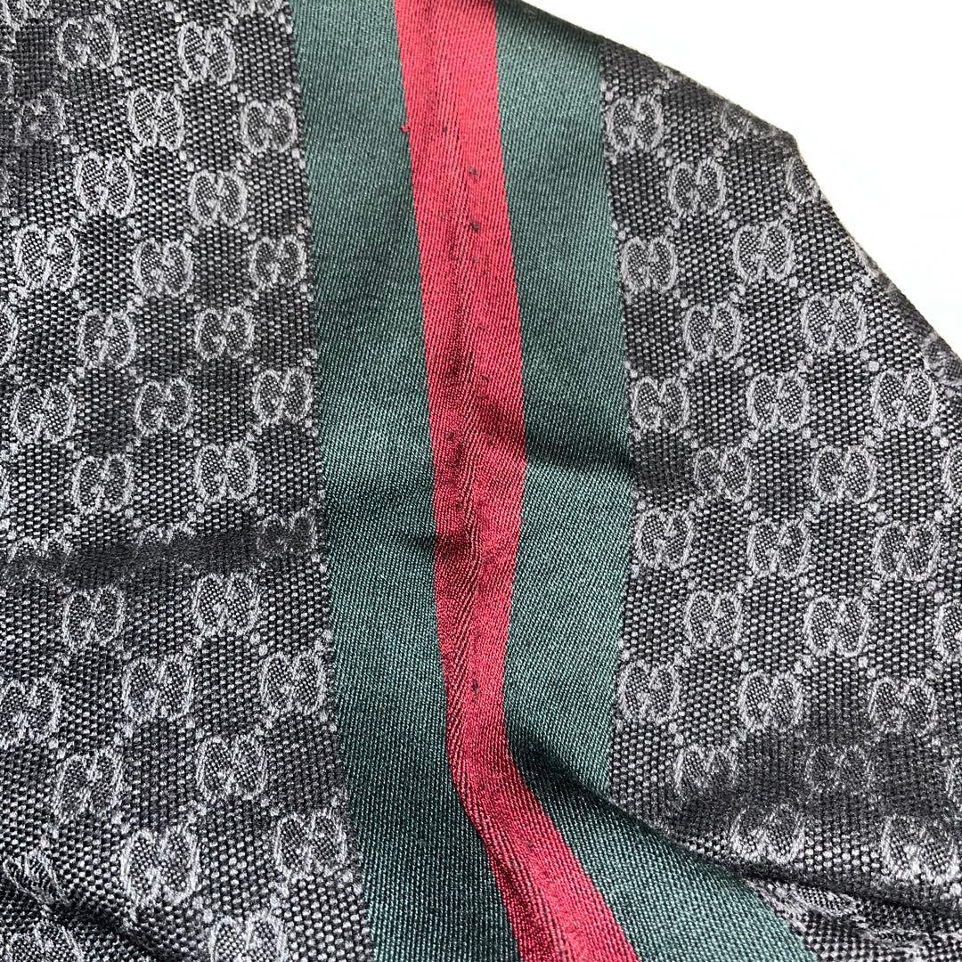 グッチ Gucci ストール マフラー チャコールグレー ウェビング 箱付き