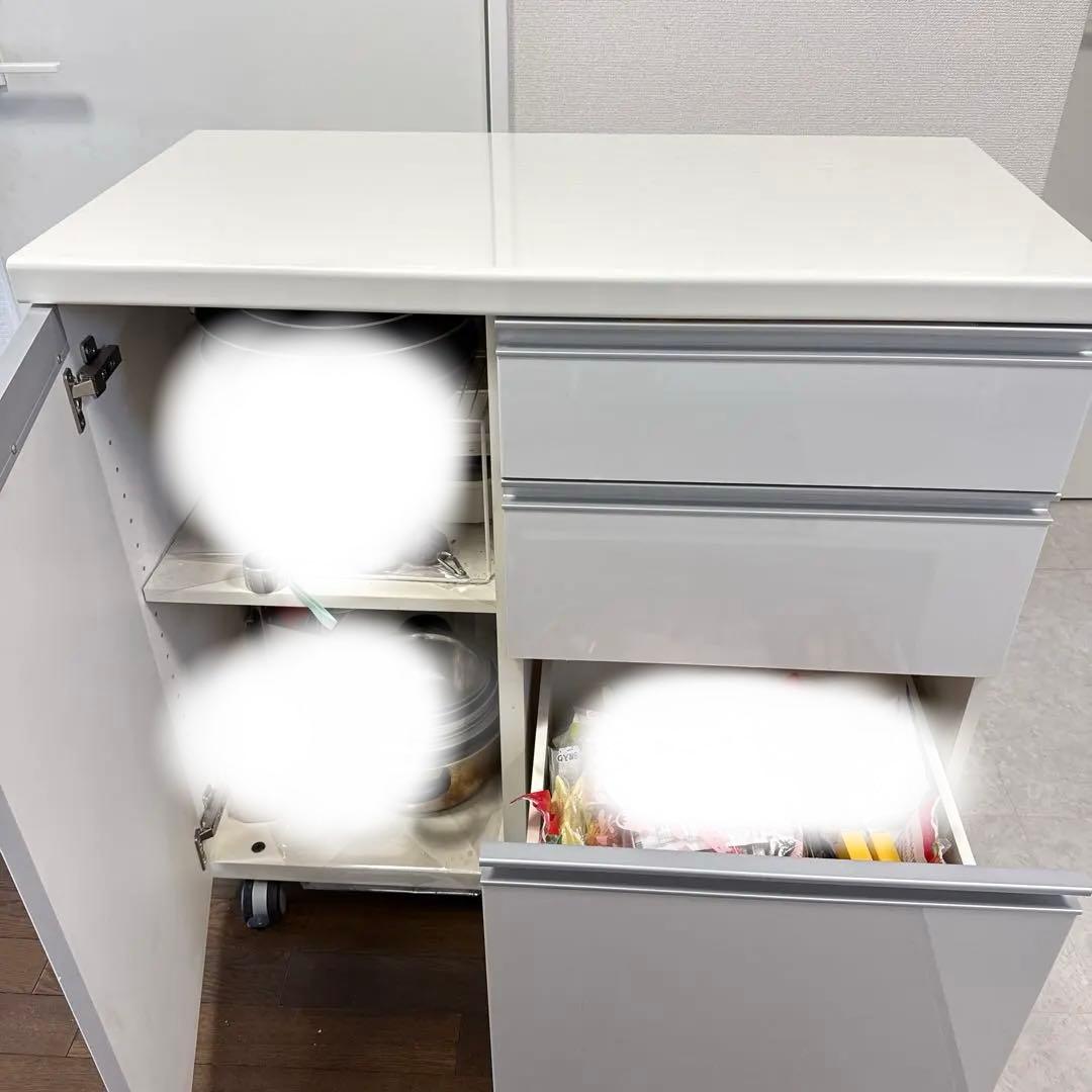 パモウナ キッチンカウンター 白 キャスター付き