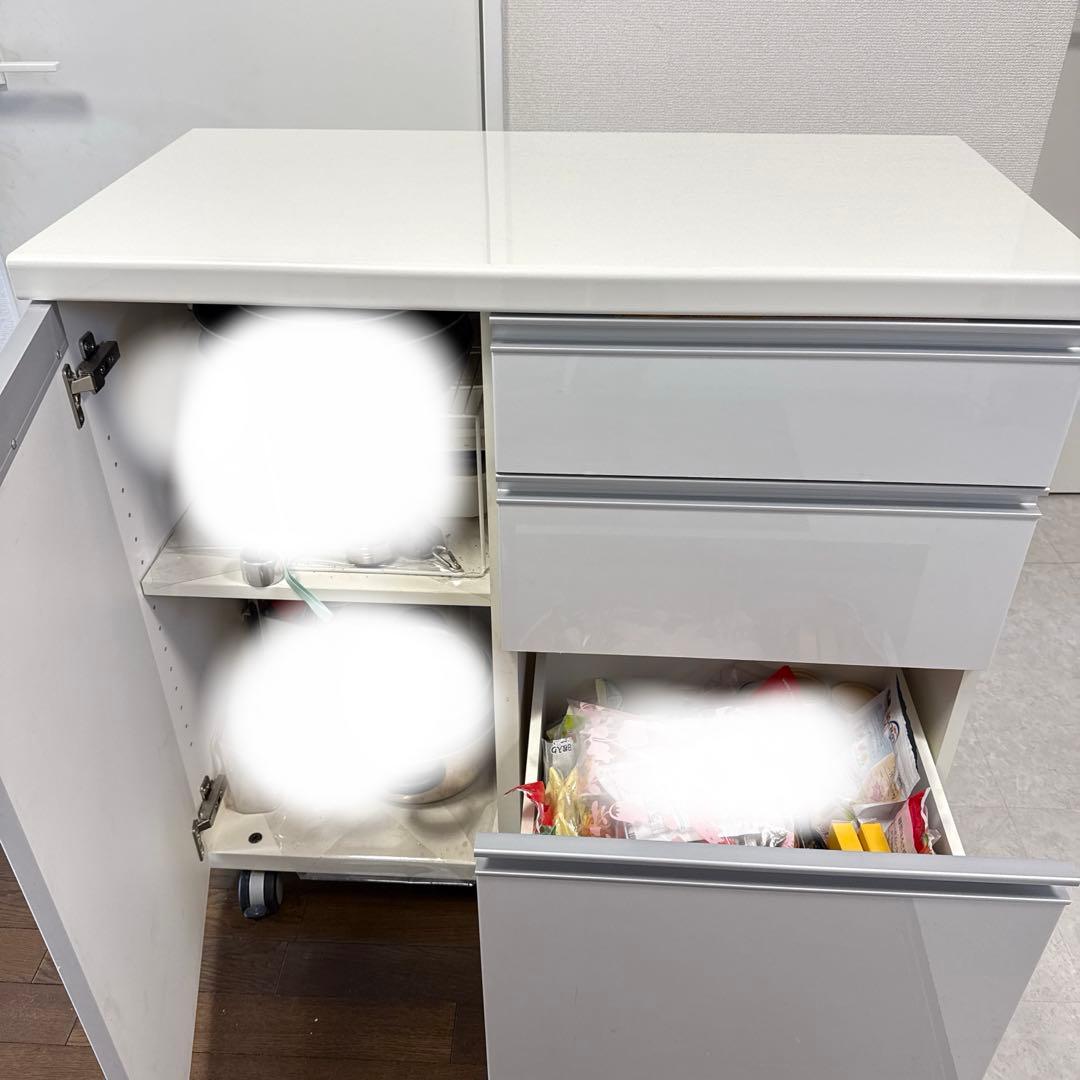 パモウナ キッチンカウンター 白 キャスター付き