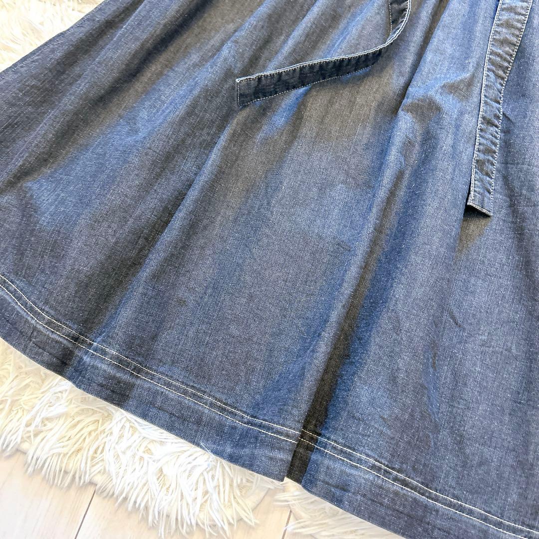 エムズグレイシー　ロングデニムワンピース　ジャンパースカート　ウエストリボン38