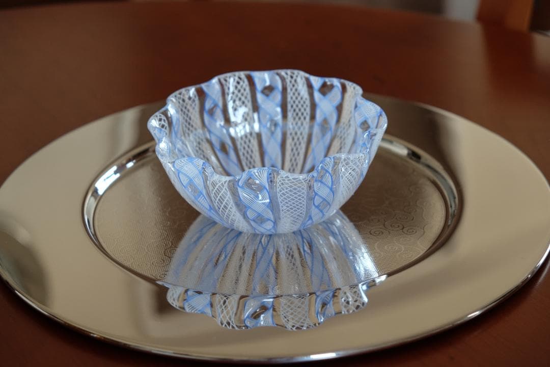 レースガラス 吹きガラス グラス 花瓶/ワイングラス 昭和レトロ 江波冨士子/