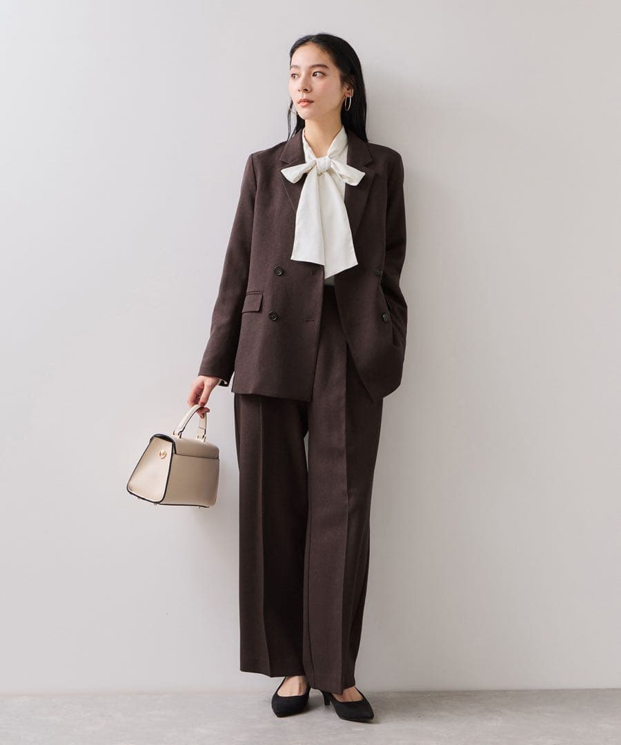 ビス 美easy ウーリッシュダブルブレストテーラードジャケット ダークブラウン