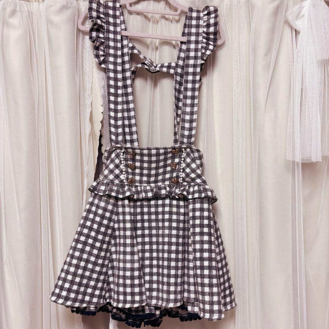 LIZLISA ギンガムツイードサスペンダー付きスカパン スカート