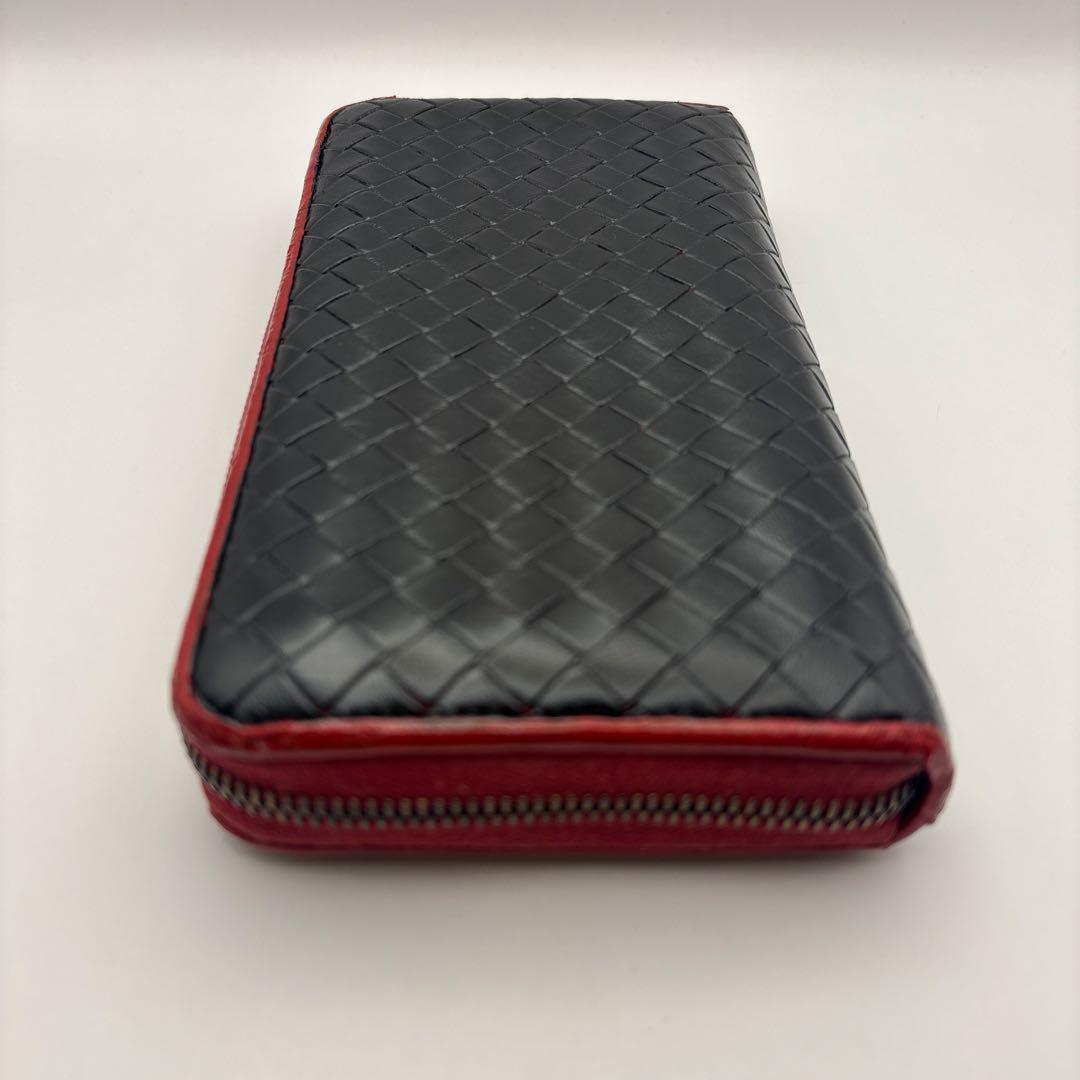 ◆正規品◆ボッティガヴェネタイントレチャート ラウンドファスナー長財布ブラック