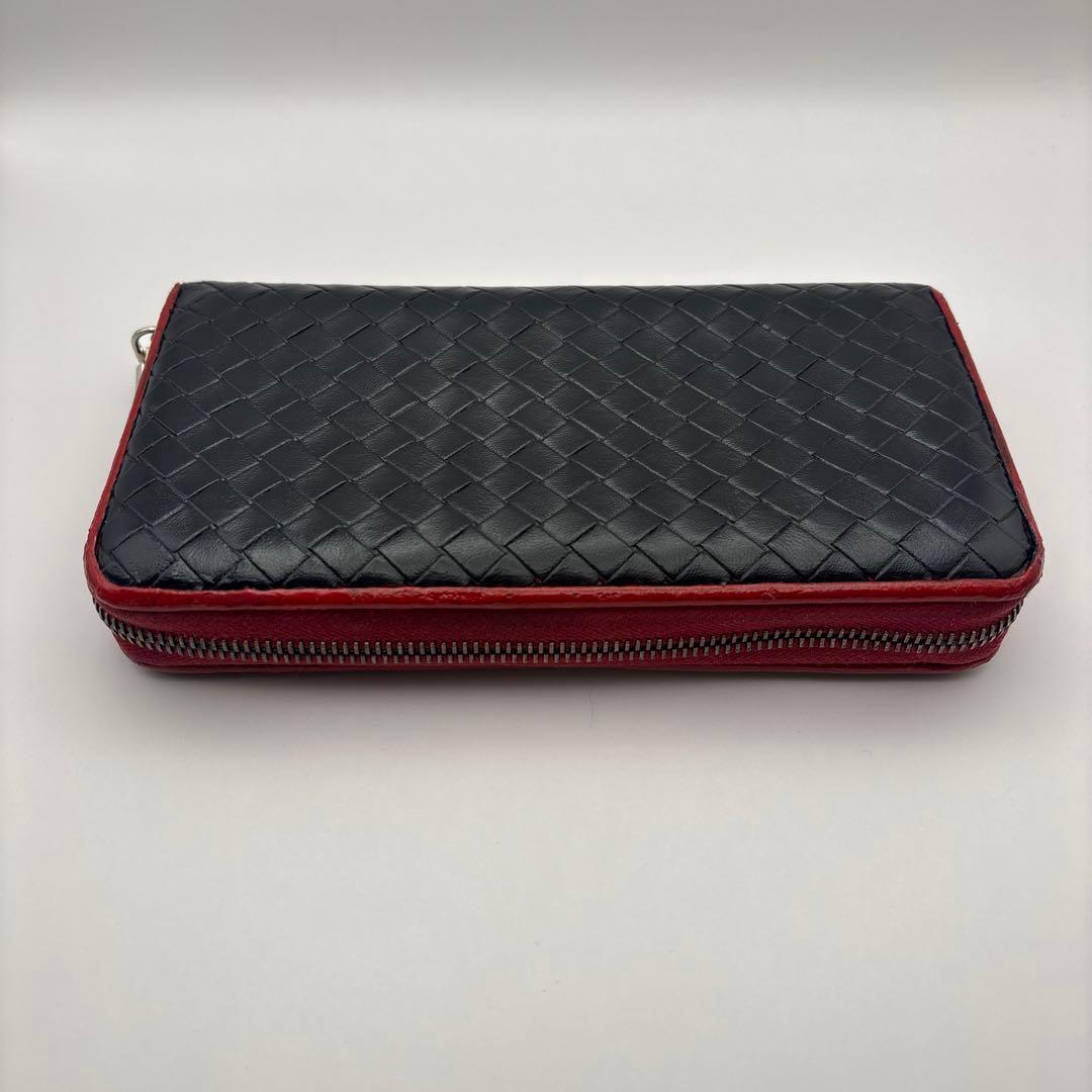 ◆正規品◆ボッティガヴェネタイントレチャート ラウンドファスナー長財布ブラック