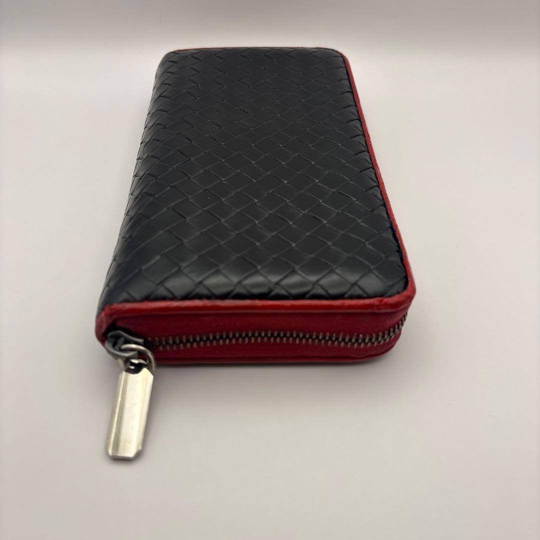 ◆正規品◆ボッティガヴェネタイントレチャート ラウンドファスナー長財布ブラック