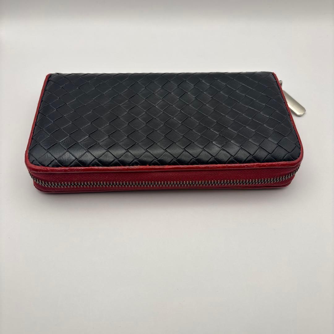 ◆正規品◆ボッティガヴェネタイントレチャート ラウンドファスナー長財布ブラック