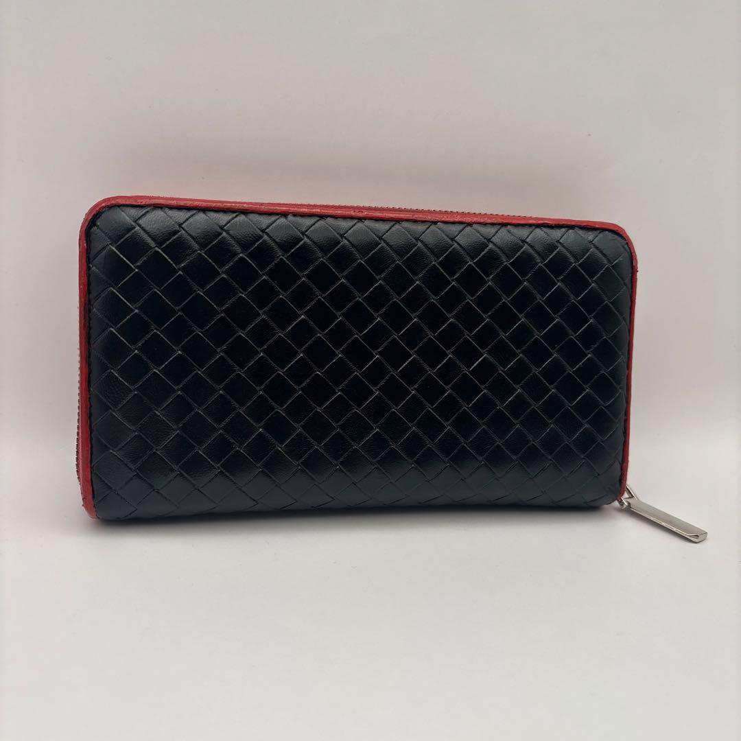 ◆正規品◆ボッティガヴェネタイントレチャート ラウンドファスナー長財布ブラック