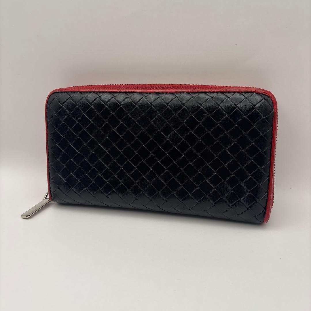 ◆正規品◆ボッティガヴェネタイントレチャート ラウンドファスナー長財布ブラック