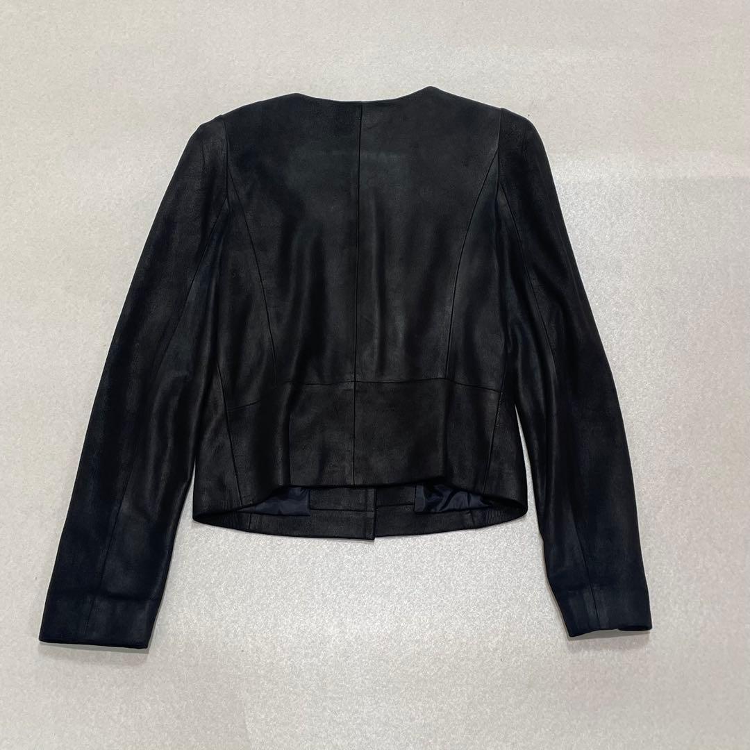 agnes b ラムスキン ノーカラー レザー ジャケット