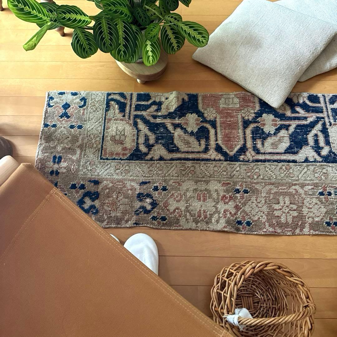 専用　48×124優しいベージュ深みあるネイビー　ボタニカル　トルコヴィンテージ