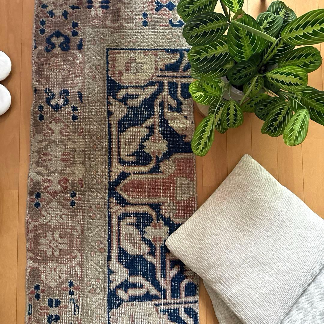 専用　48×124優しいベージュ深みあるネイビー　ボタニカル　トルコヴィンテージ