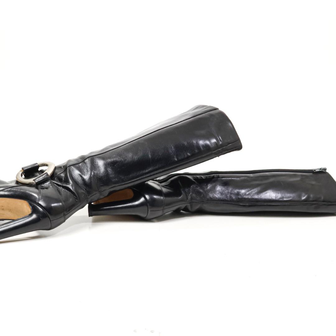 H5259-9◾️マロノブラニク　ベルト付スクエアトゥ　レザーロングブーツ