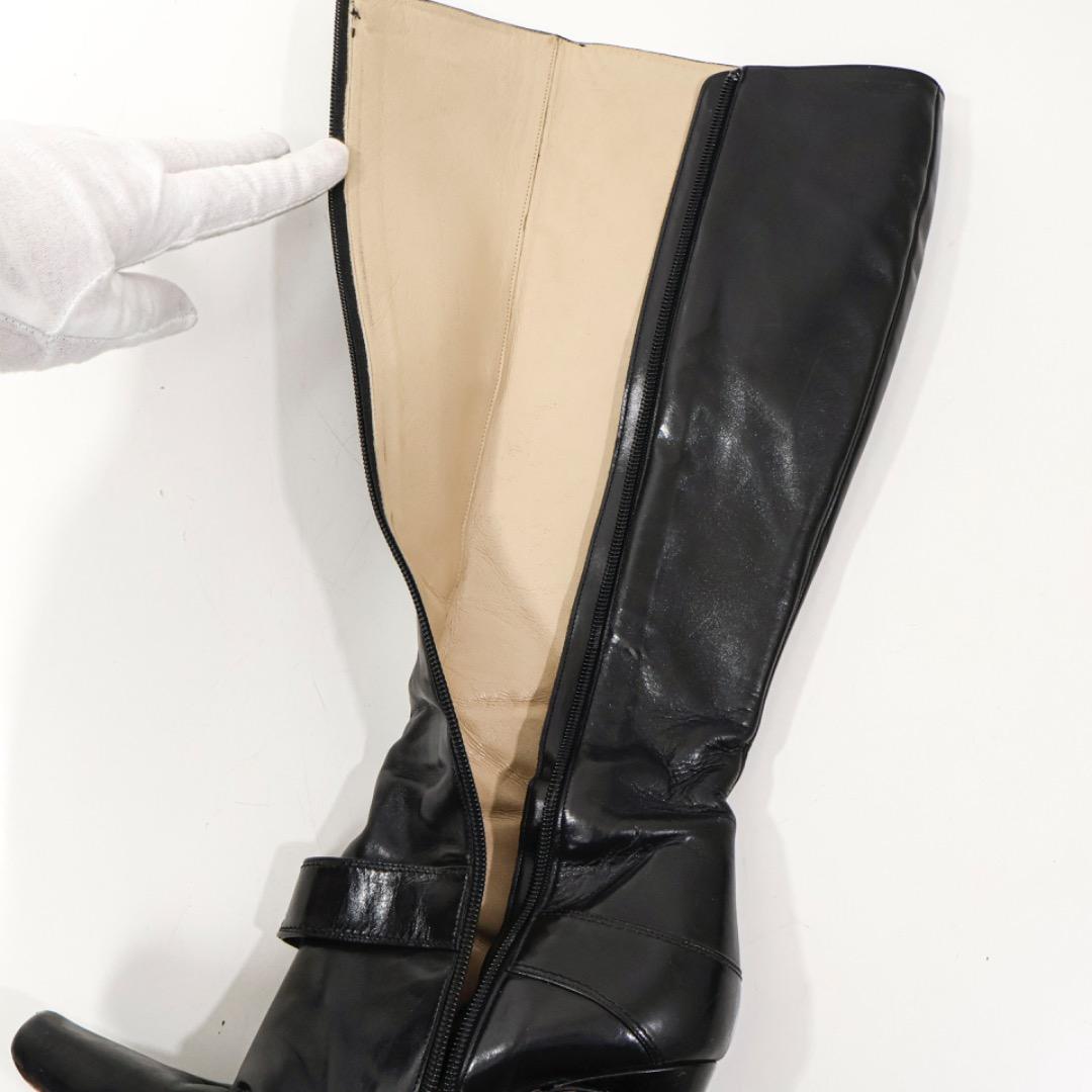 H5259-9◾️マロノブラニク　ベルト付スクエアトゥ　レザーロングブーツ