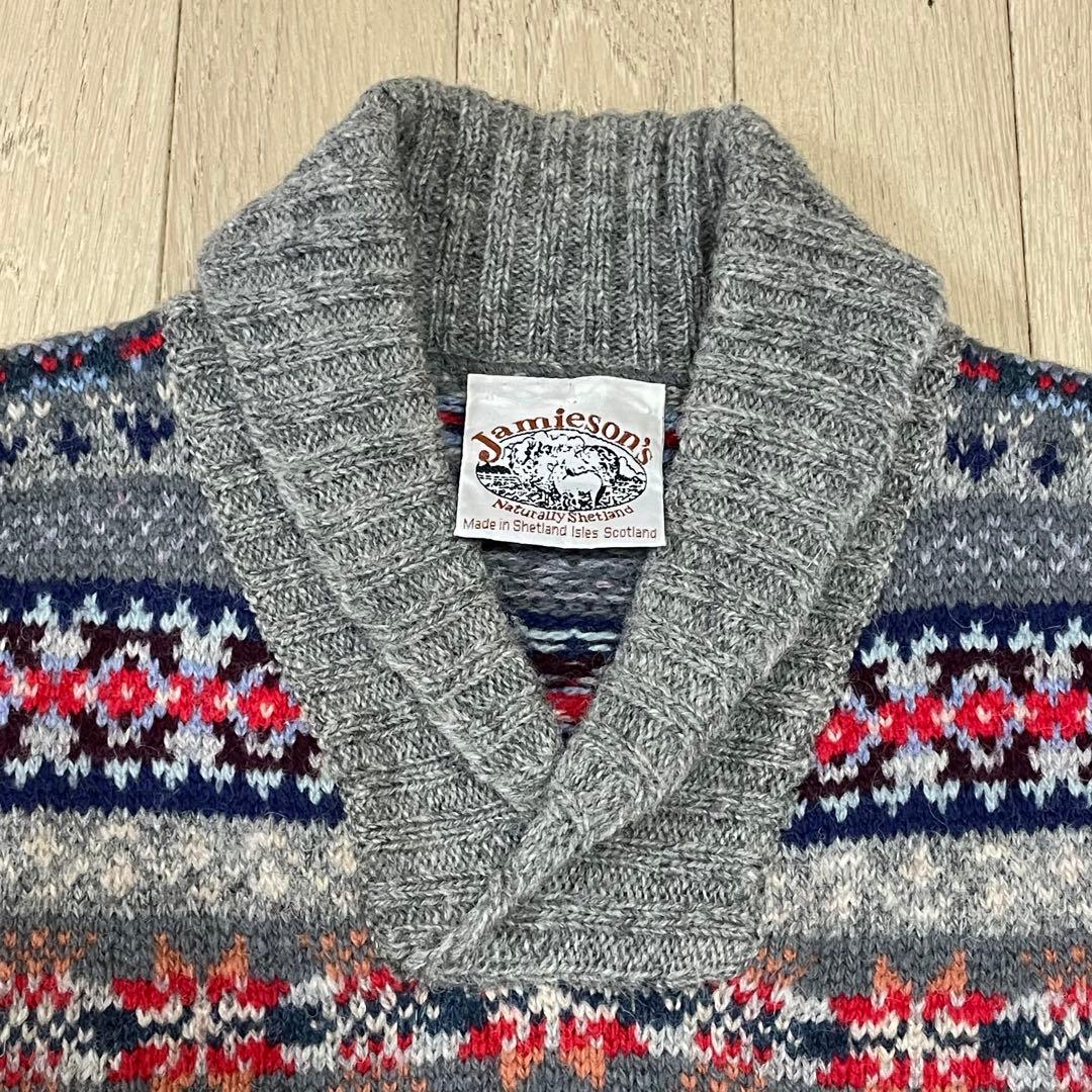 ジャミーソンズ　シェトランドウール ニットベスト　ショールカラー　メンズM位