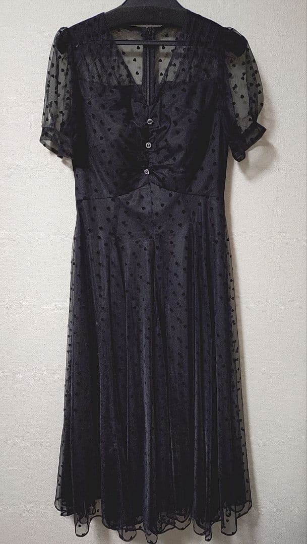 【銀座クチュール】ハートドットチュールパフスリーブ Aラインミディアムドレス