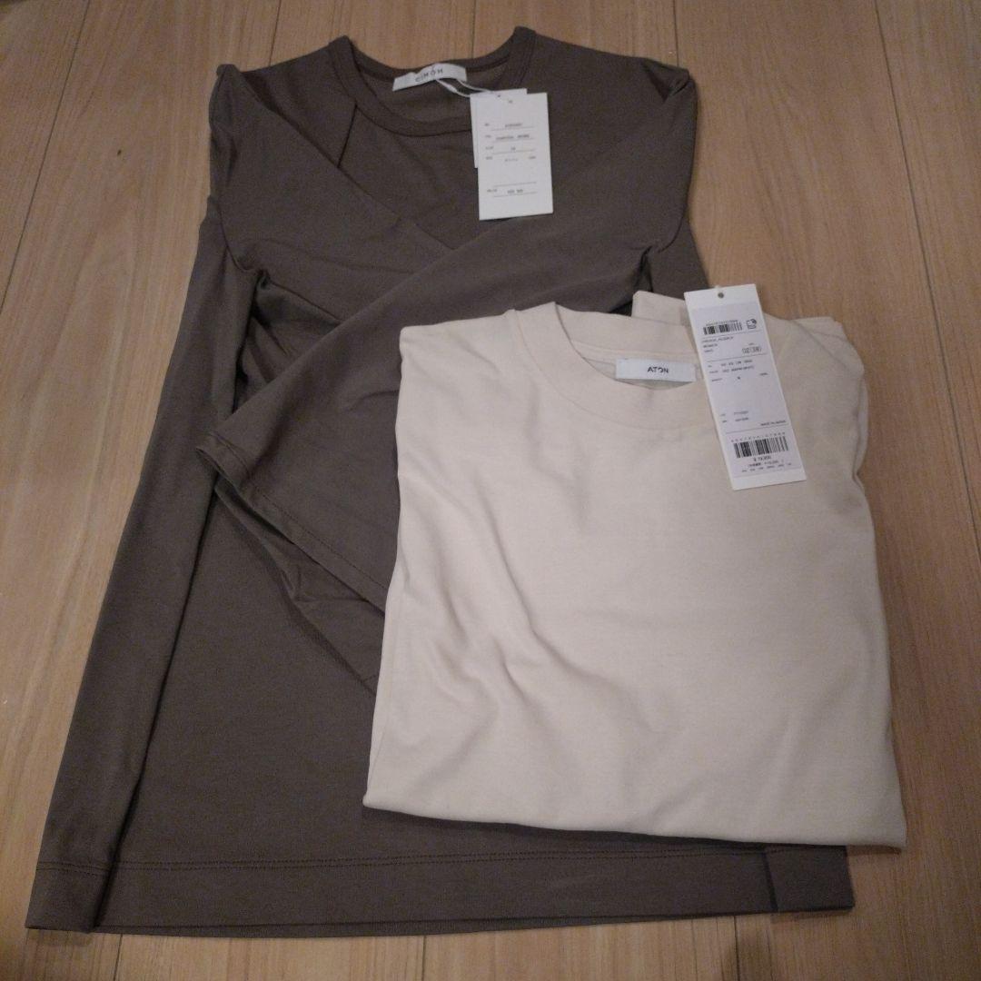 CINOH ブラウン ノースリーブ、長袖風 ATONオフホワイト長袖カットソー