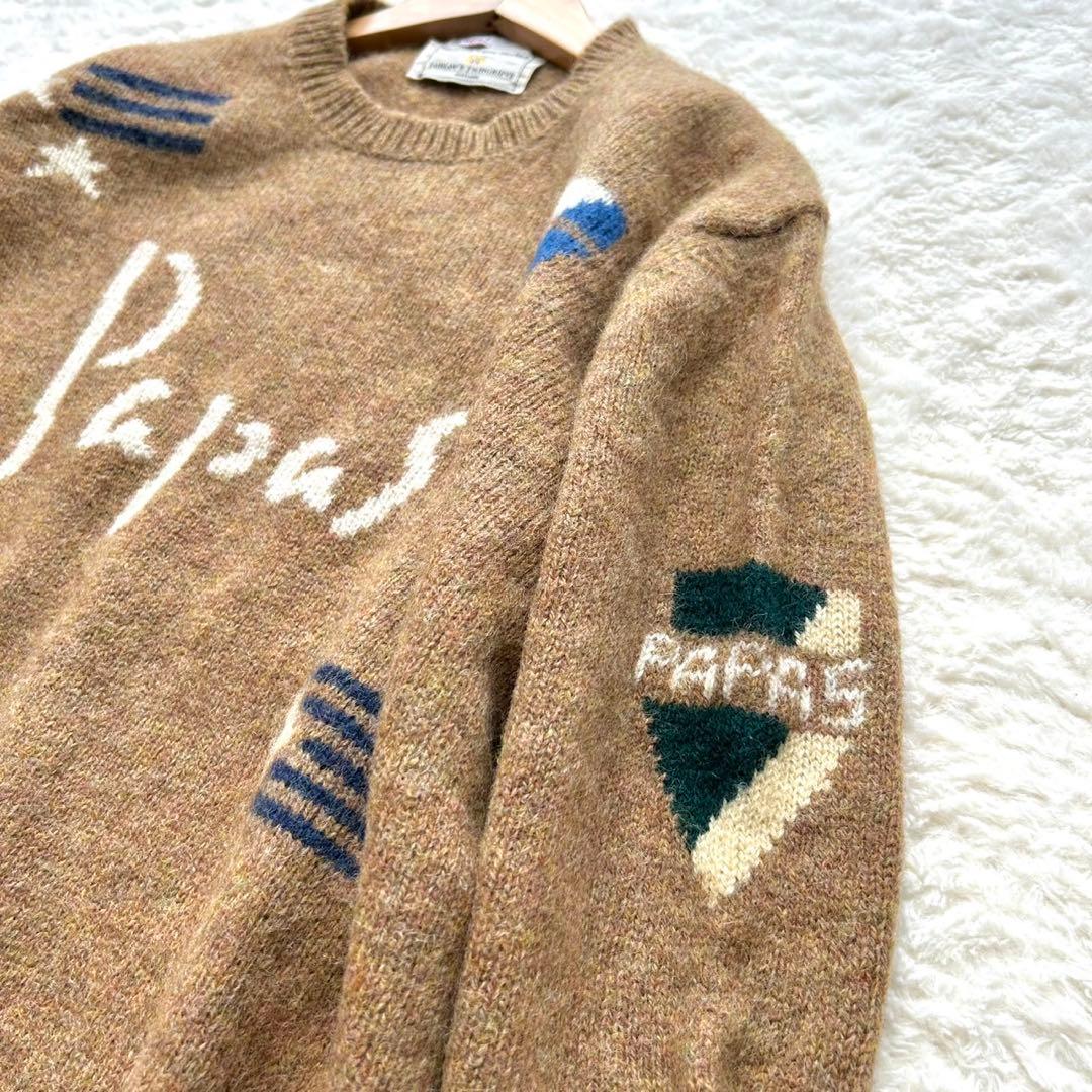 【美品】PAPAS パパス　国旗　長袖　ウール　ニット　セーター　ビックロゴ