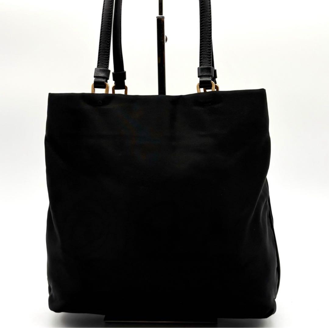 極美品✨プラダ トートバッグ ナイロン レザー 三角ロゴ ゴールド金具 ブラック