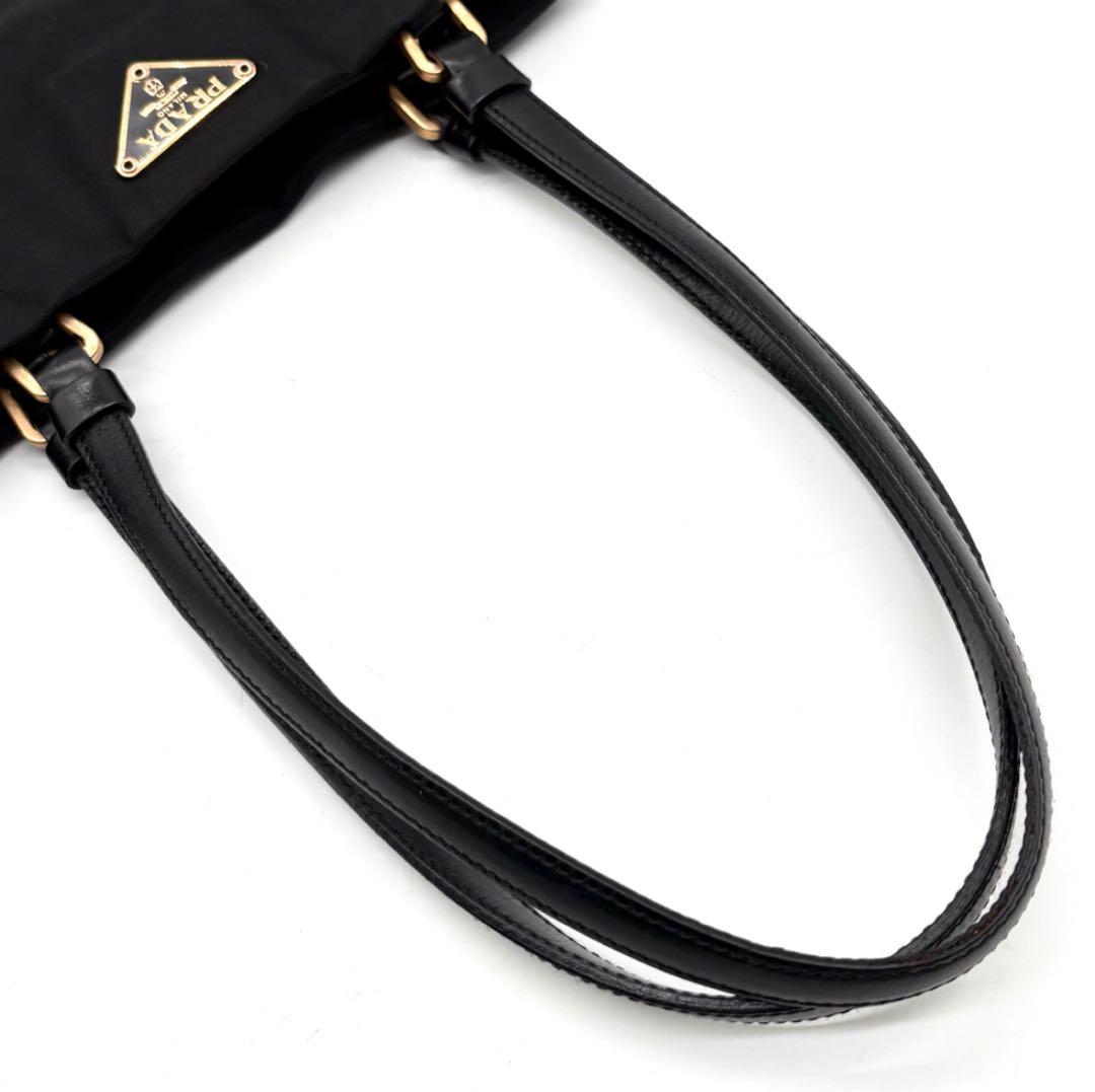 極美品✨プラダ トートバッグ ナイロン レザー 三角ロゴ ゴールド金具 ブラック