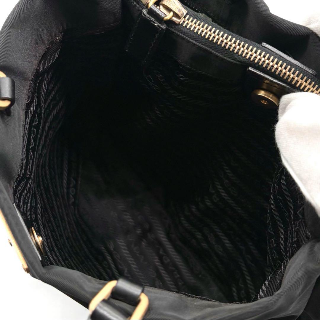 極美品✨プラダ トートバッグ ナイロン レザー 三角ロゴ ゴールド金具 ブラック
