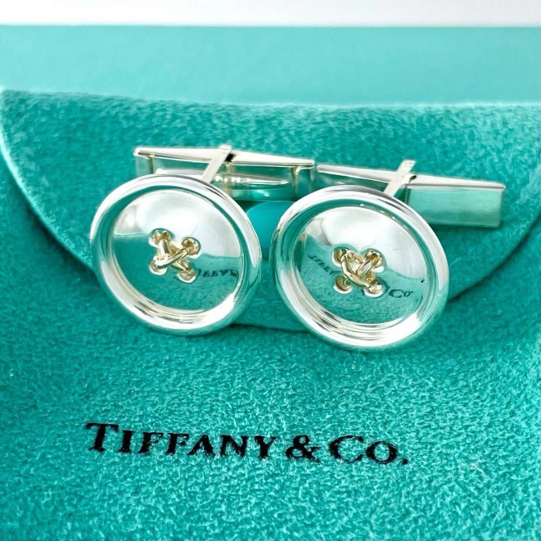 箱袋付き ティファニー ボタンカフス スターリングシルバー 14KT Q47fe