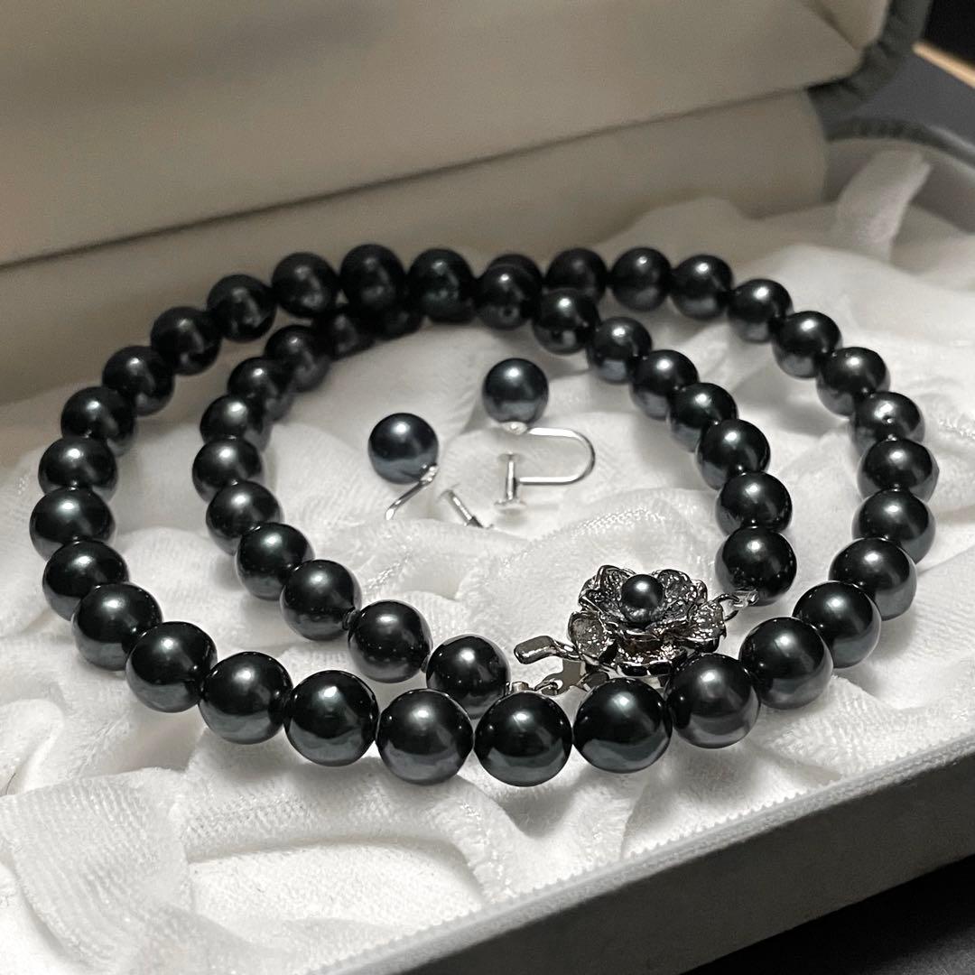 【K14WG✨鑑別所】あこや真珠 ネックレス イヤリング 黒本真珠 アコヤパール