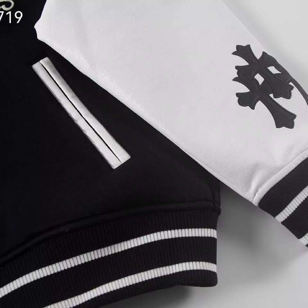 国内発送　 スタジャン 黒と白 刺繍キャラクター付きクロムハーツ風