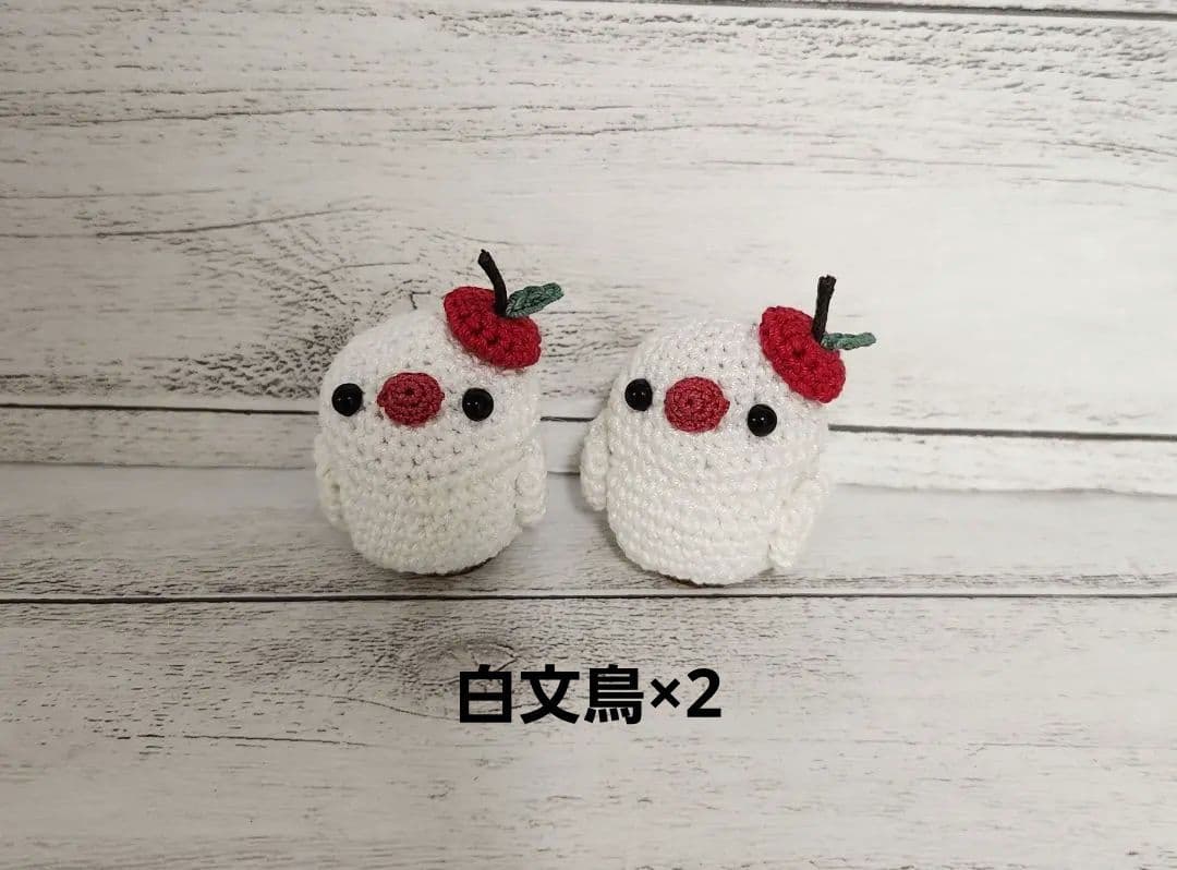 24羽の小鳥さんの編みぐるみ♪（リンゴ帽子付き）