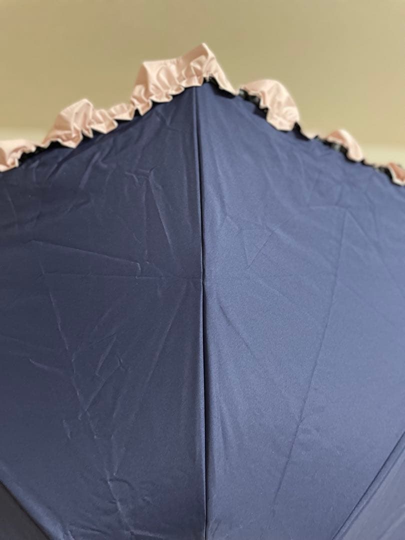 神戸ロサブラン 3段折り畳み日傘 フリル ネイビー×ピンク 美品