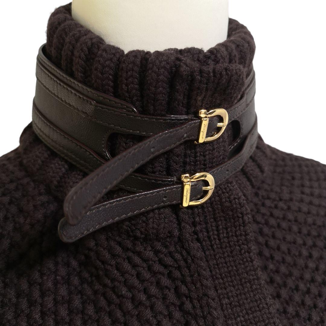 美品 Salvatore Ferragamo ニットケープ 羽織 ガンチーニ Ｍ