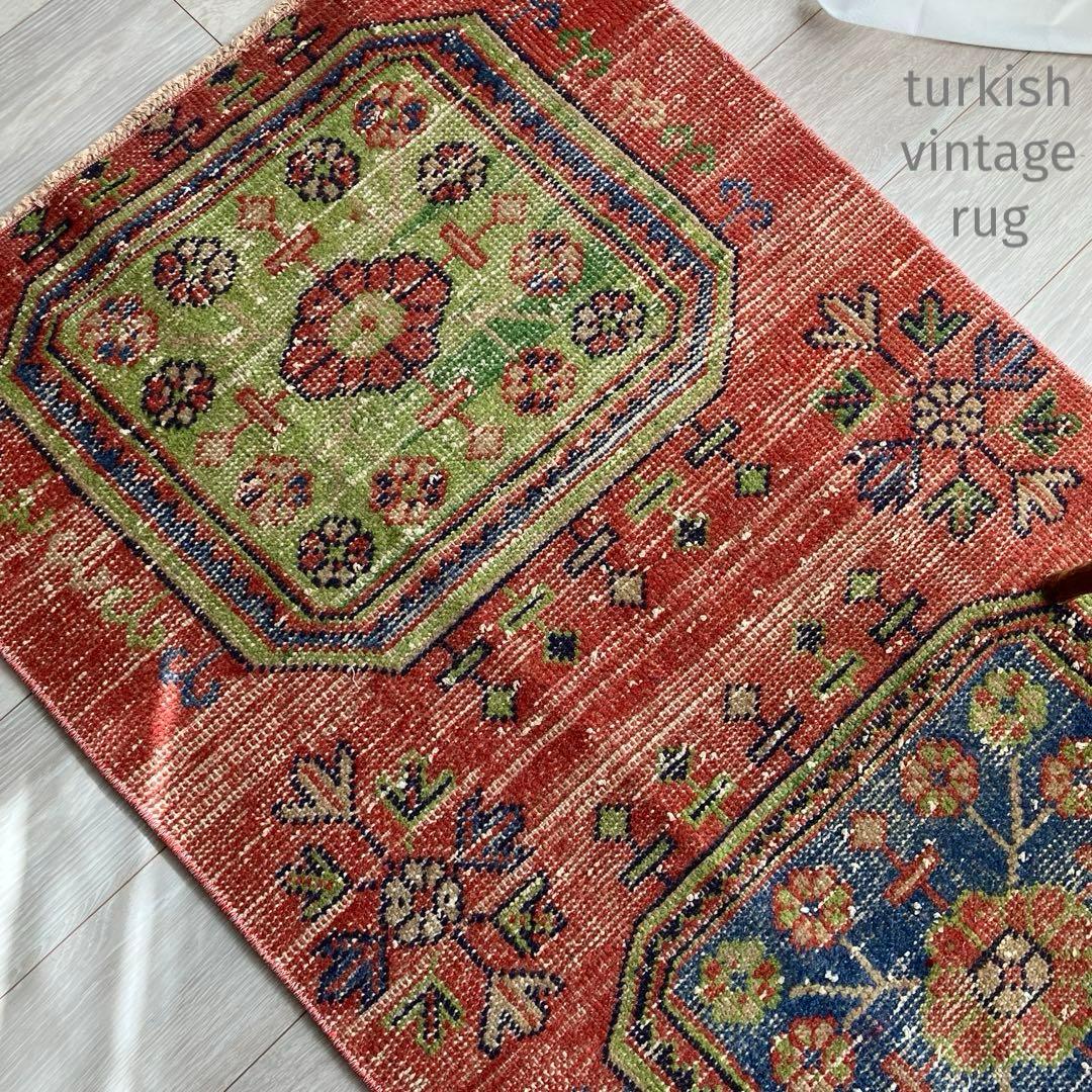 オレンジ3Box ブルー73×184 グリーン　魔除けD トルコヴィンテージラグ