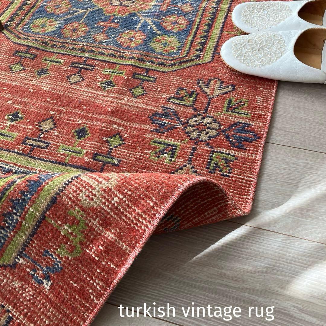 オレンジ3Box ブルー73×184 グリーン　魔除けD トルコヴィンテージラグ