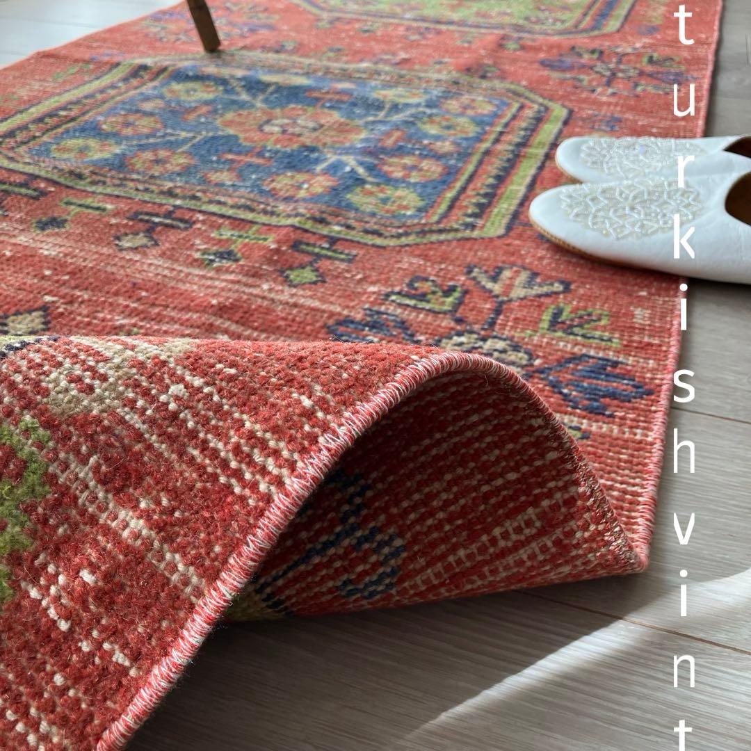 オレンジ3Box ブルー73×184 グリーン　魔除けD トルコヴィンテージラグ