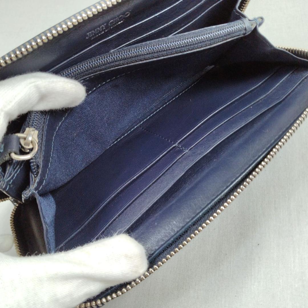 超美品 ジミーチュウ★スタースタッズ ジッピーウォレット エナメル 黒 化粧箱付