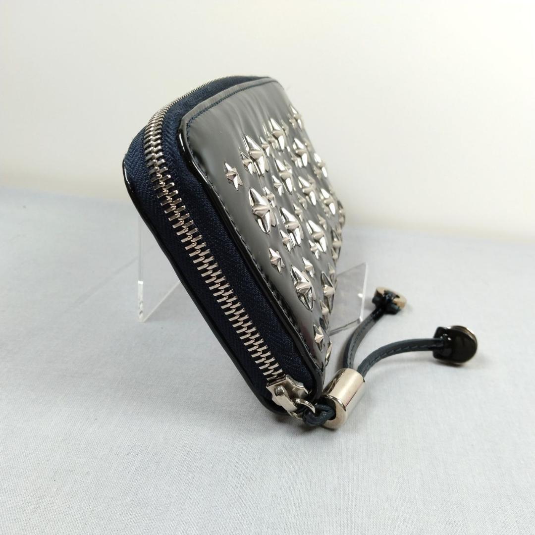 超美品 ジミーチュウ★スタースタッズ ジッピーウォレット エナメル 黒 化粧箱付