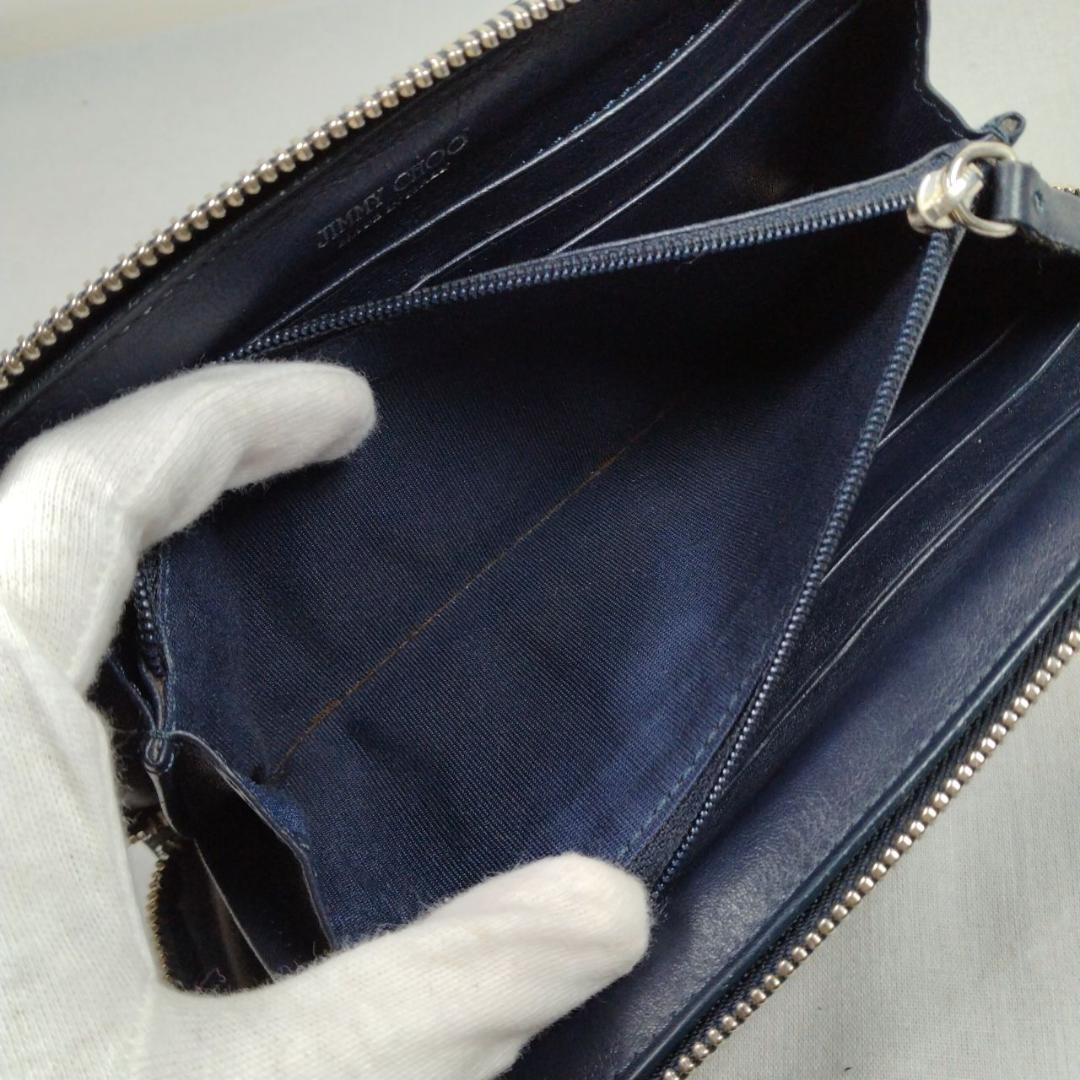 超美品 ジミーチュウ★スタースタッズ ジッピーウォレット エナメル 黒 化粧箱付