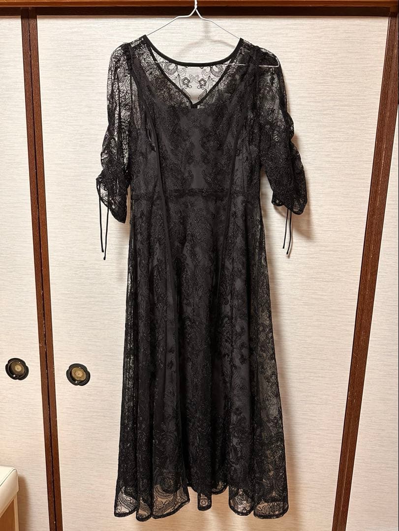 【niana】刺繍レースロングカーデキャミワンピセットドレス