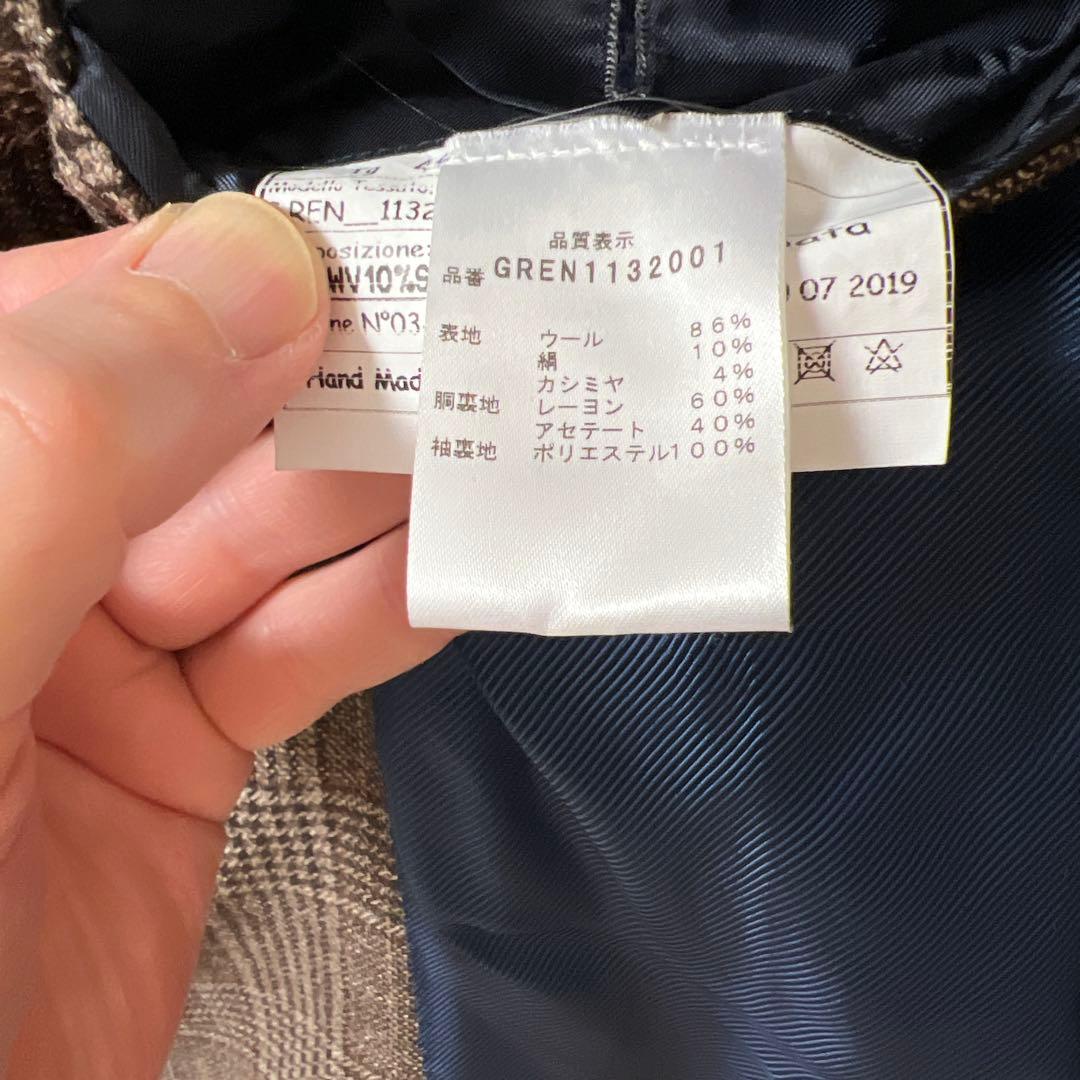 バルバ BARBA シルク・カシミヤ混 ウールジャケット 茶グレンチェック 46