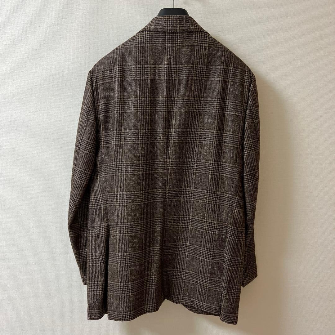 バルバ BARBA シルク・カシミヤ混 ウールジャケット 茶グレンチェック 46