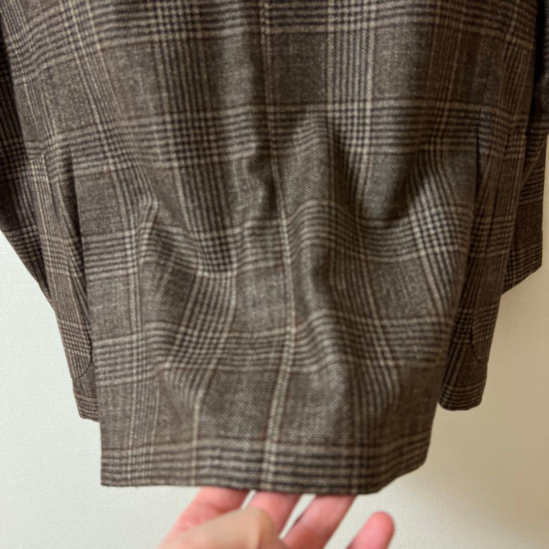 バルバ BARBA シルク・カシミヤ混 ウールジャケット 茶グレンチェック 46